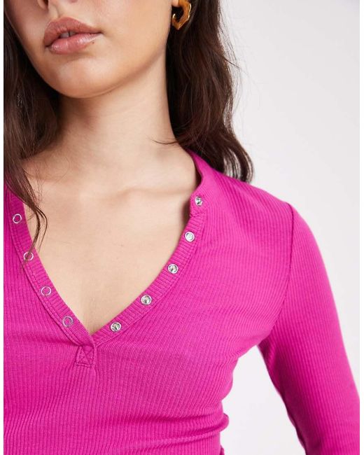 Cotton On Pink Henley Long Sleeve Top