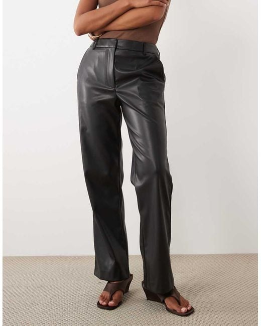ASOS Black Petite Faux Leather Straight Leg Trousers