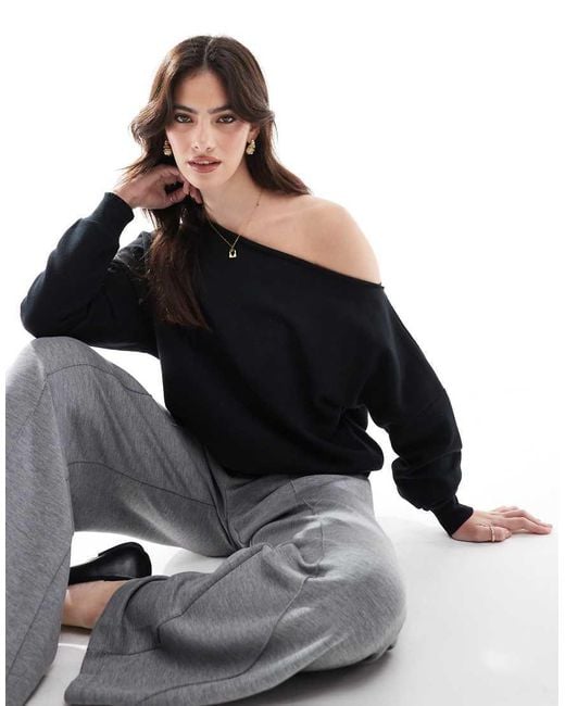 Sudadera Negra Con Escote Bardot De Felpa De Cotton On Cotton On de color Black