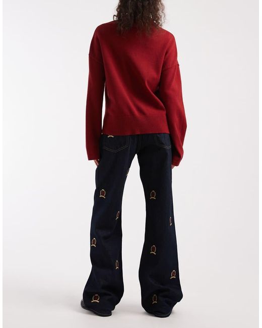 Tommy Hilfiger Red Mia All Over Crest Relaxed Straight Jeans