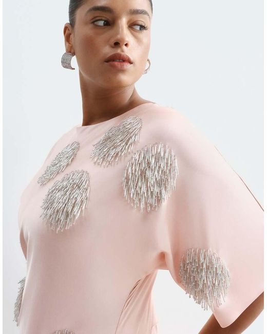 ARRANGE Pink Curve Satin Maxi Dress With Embellished Spot