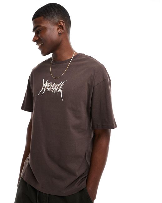 T-shirt oversize con stampa di lupo sul retro di ADPT in Brown da Uomo