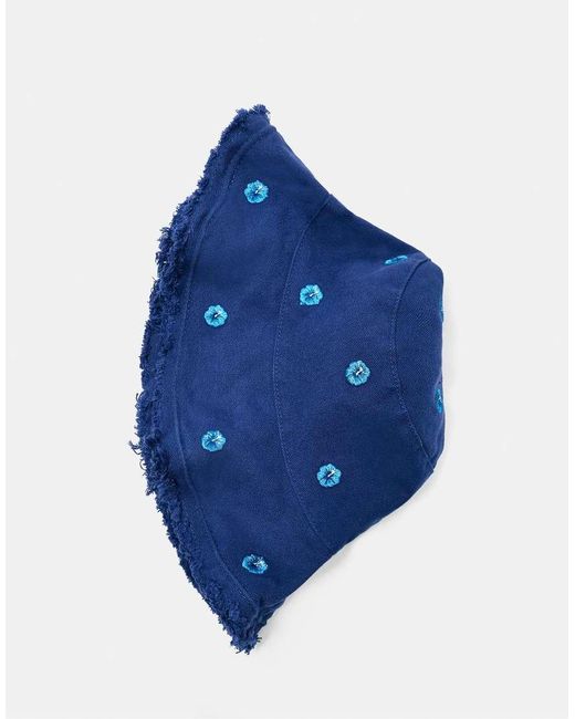 Pull&Bear Blue Hibiscus Flower Bucket Hat