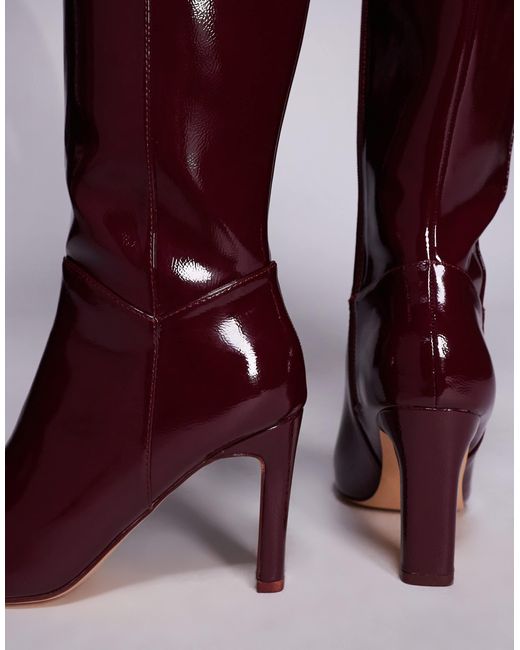 Public Desire Purple Pose Square Toe Heeled Knee Boots