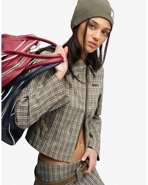 Bench x Superdry & Co Green Double Zip Collared Check Jacket