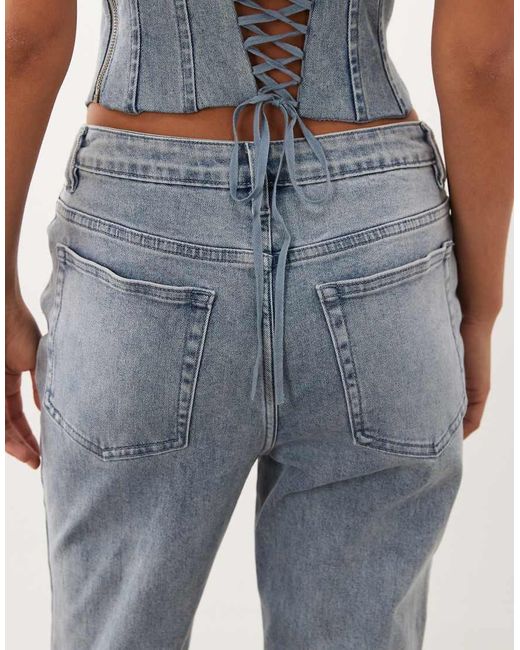 Oh Polly Blue Denim Low Rise Flare Jeans Co-Ord