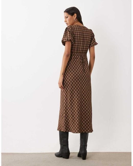 New Look Brown Puff Sleeve Midi Dress