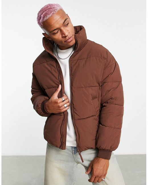 Bershka Oversized Cotton Puffer Jacket in Brown for Men Lyst