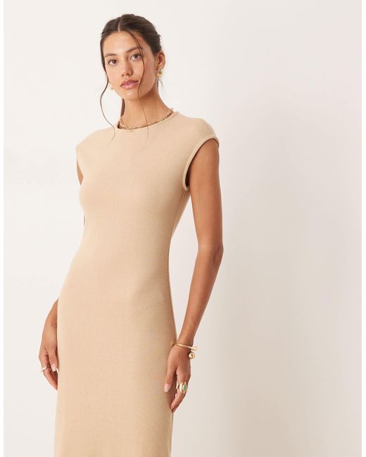 ASOS Natural Supersoft Cap Sleeve Column Maxi Dress