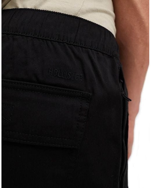 Hollister Black Cotton Nylon Loose Fit Parachute Cargo joggers for men