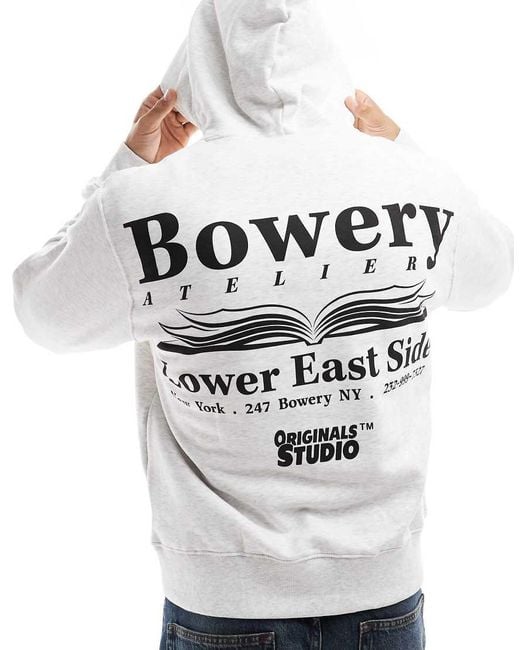 Jack & Jones Gray Oversized Bowery Back Print Hoodie for men