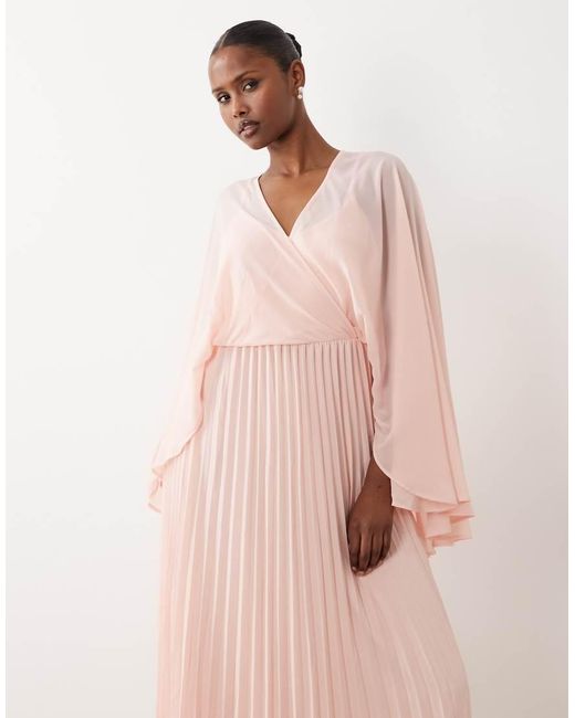 Vero Moda Pink Chiffon Plunge Front Cape Sleeve Detail Maxi Dress