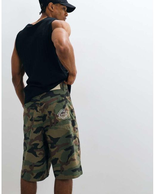 Courtside Green Camo Printed Jorts With Logo Back Pocket Embroidery for men