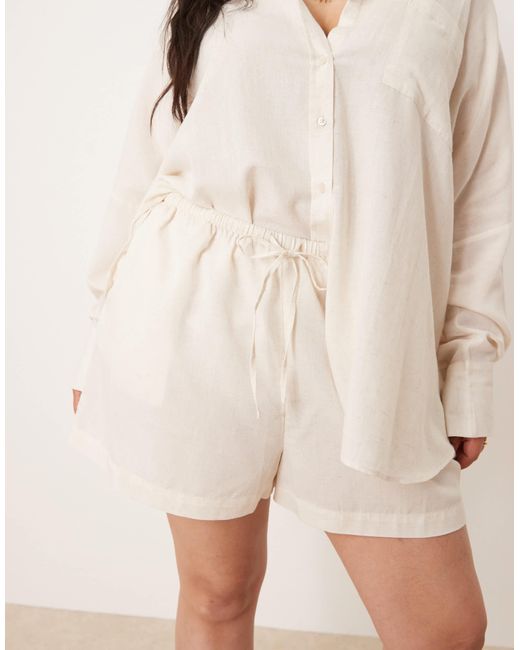 ASOS Natural Asos Design Curve Belle Beach Shorts With Linen