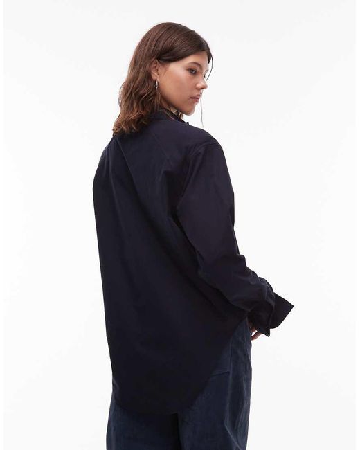 ASOS Blue Dipped Hem Shoulder Pad Shirt