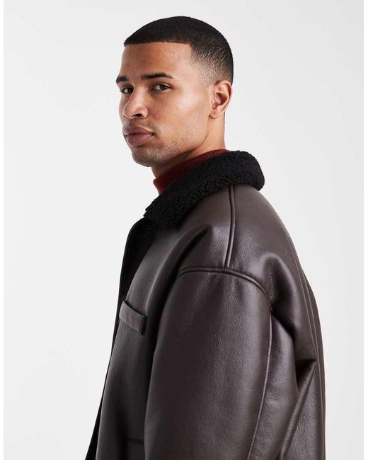 ASOS Black Aviator Jacket With Borg Collar for men