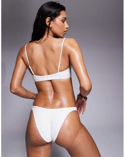 ASOS White Polly Shirred Underwired Bikini Top With Ring Detail