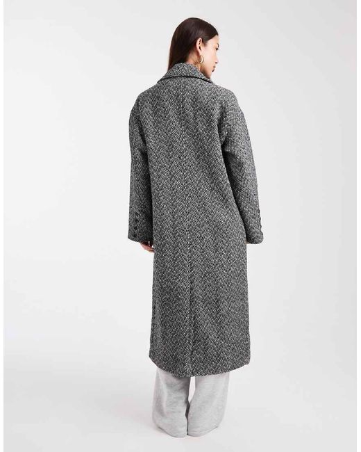 Wednesday's Girl Gray Double Breated Longline Tweed Coat