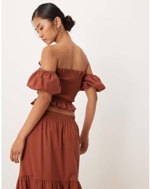Lovedrobe Brown Short Sleeve Shirred Top Co-Ord