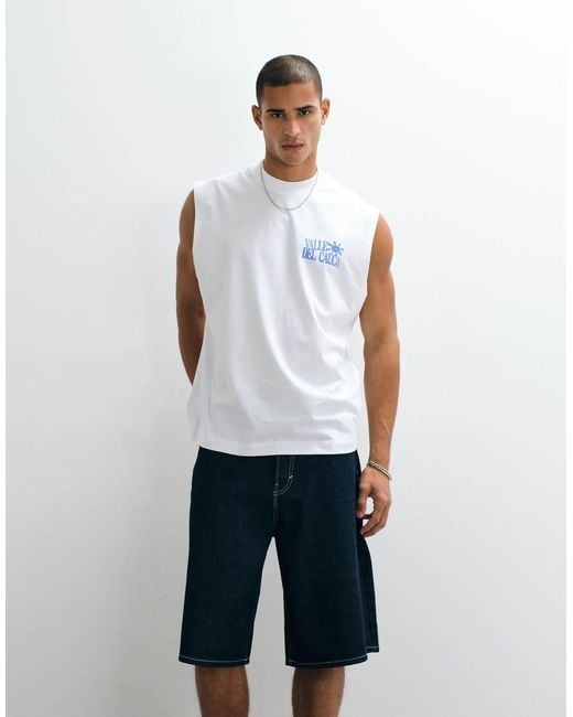 ASOS White Oversized Tank With Text Graphic for men