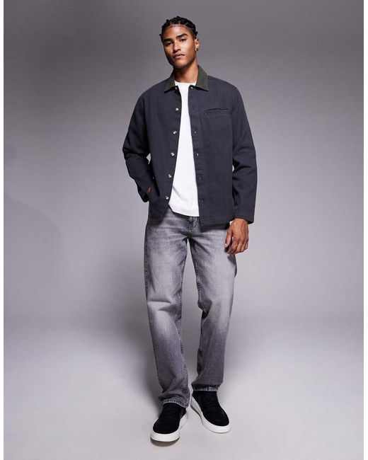 ASOS Blue Overshirt With Contrast Collar for men