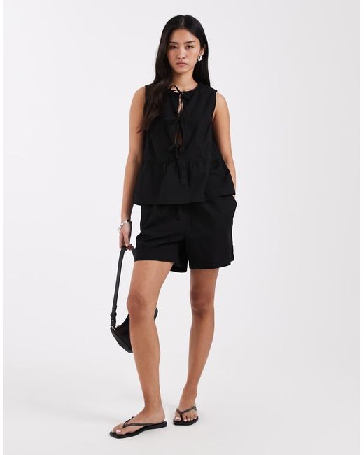 Pieces Black Tie Front Peplum Hem Top