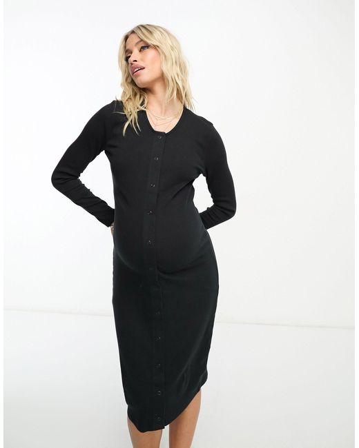 Maternity - robe mi-longue boutonnée à l'avant - noir Threadbare en coloris Black