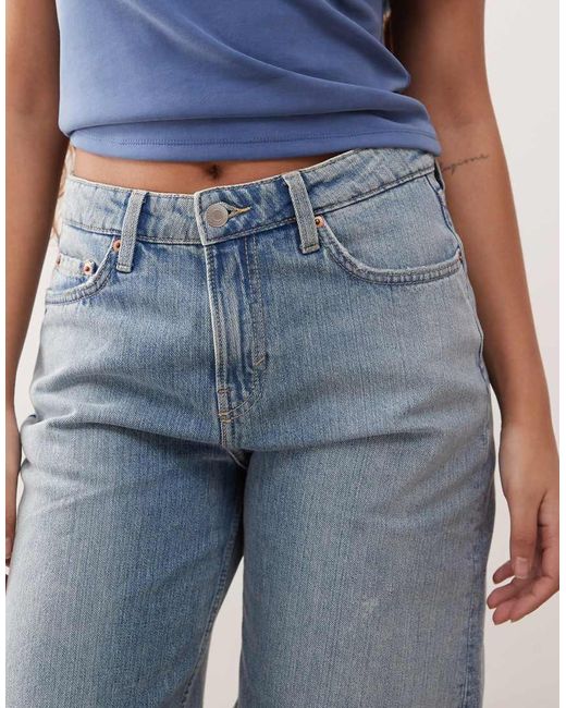 Weekday Blue Low Waist Knee Length Denim Shorts