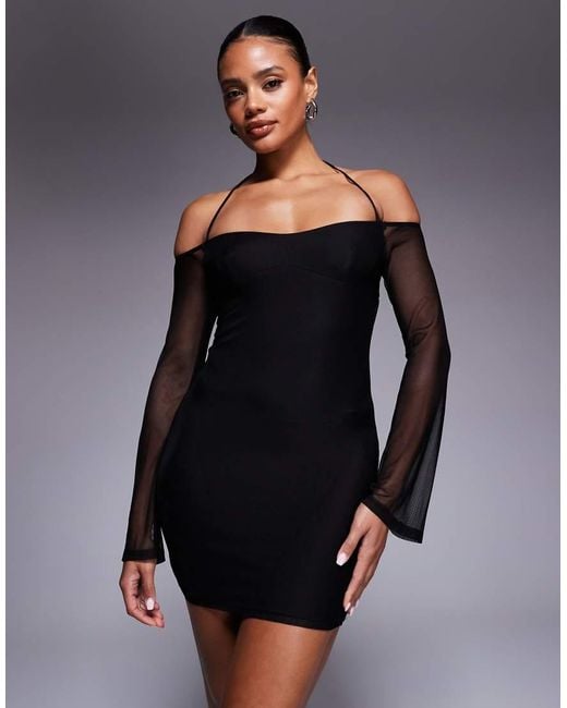 Princess Polly Black Acosta Mesh Sleeve Bodycon Mini Dress