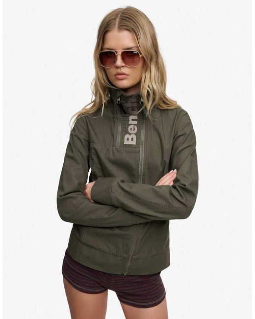 Bench x Superdry & Co Green Double Zip Funnel Ripstop Jacket