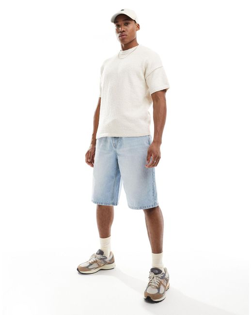T-shirt décontracté coupe carrée en maille texturée effet flammé - écru ASOS pour homme en coloris White