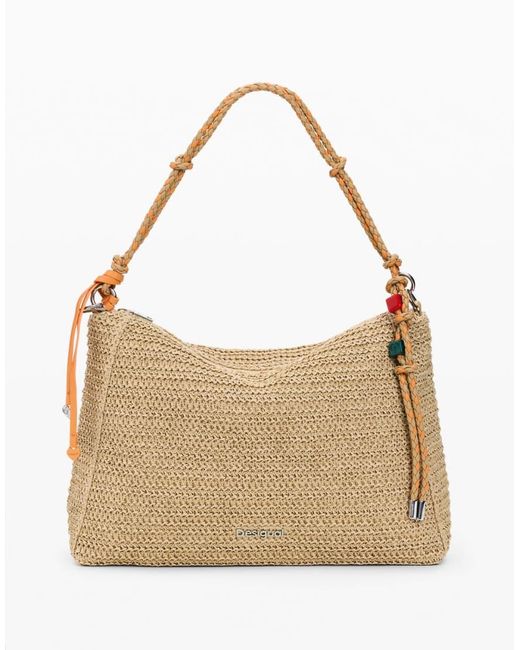 Desigual Natural Large Raffia Charms Bag
