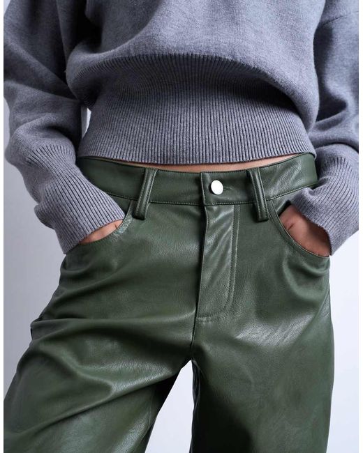 TOPSHOP Gray Faux Leather Cinch Trouser