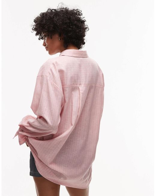 Chemise en aspect lin - à fines rayures bleues TOPSHOP en coloris Pink