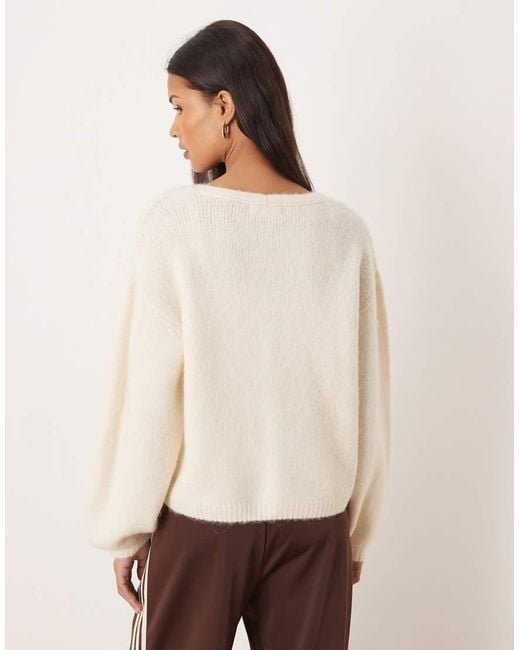 Gina Tricot Natural V Neck Knitted Wool Alpaca Cardigan