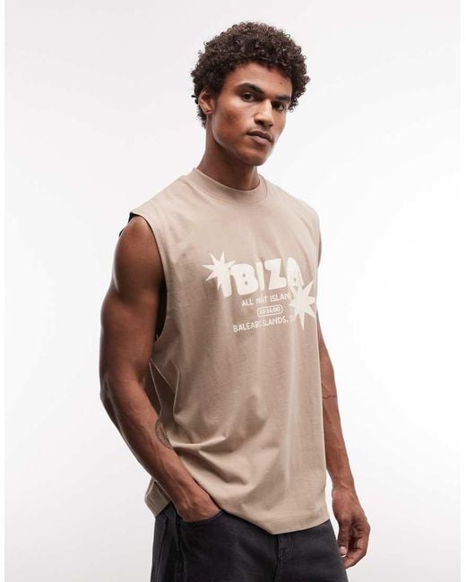 ASOS Brown Oversized Tank With Ibiza Graphic for men