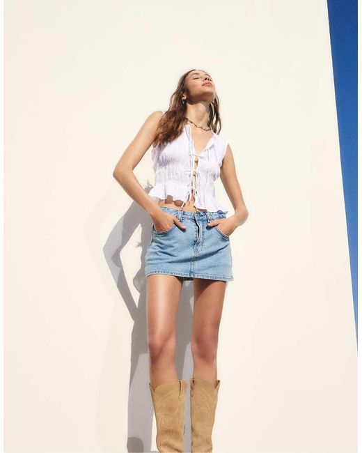 Stradivarius Gekreukte Top Met Strikken in het Blue