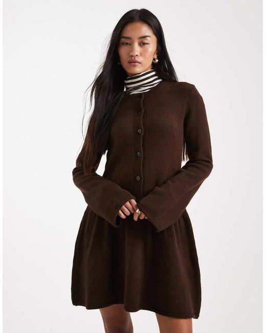 Vero Moda Brown Soft Knitted Button Front Mini Dress