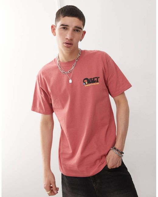 Camiseta Mineral Con Estampado En La Espalda Y Gráfico Del Logo Earth Drop Out De Obey de hombre de color Pink