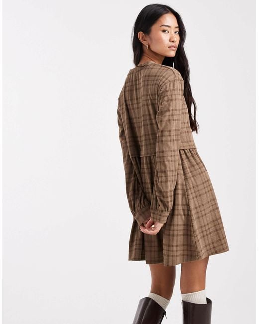 Miss Selfridge Plaid Smock Mini Dress in Brown | Lyst Miss Selfridge Plaid Smock Mini Dress in Brown | Lyst