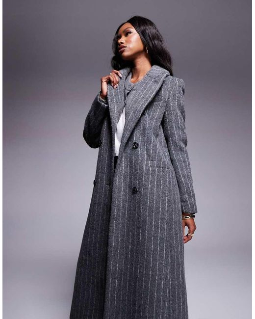 River Island Blue Pinstripe Double Breasted Coat