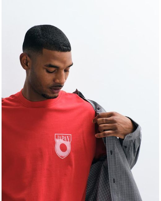 ASOS Red Oversized Tee With Fifa World Cup Japan Print for men