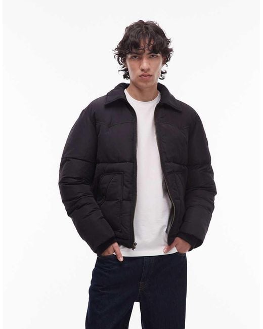 Wrangler Blue Short Puffer Jacket With Collar for men