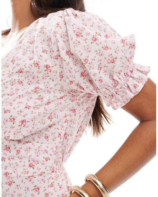Miss Selfridge Pink Printed Spun V-neck Mini Tea Dress