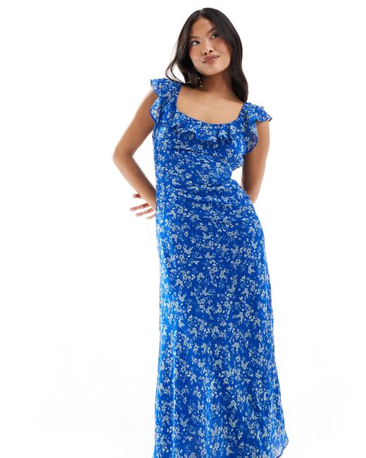 Forever New Blue Ruffle Sleeve Midi Dress