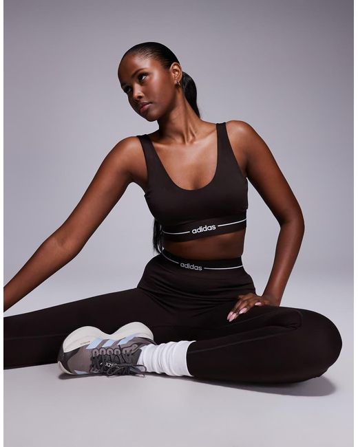 Adidas Originals Brown Adidas Training Hyperglam Linear Low Support Sports Bra