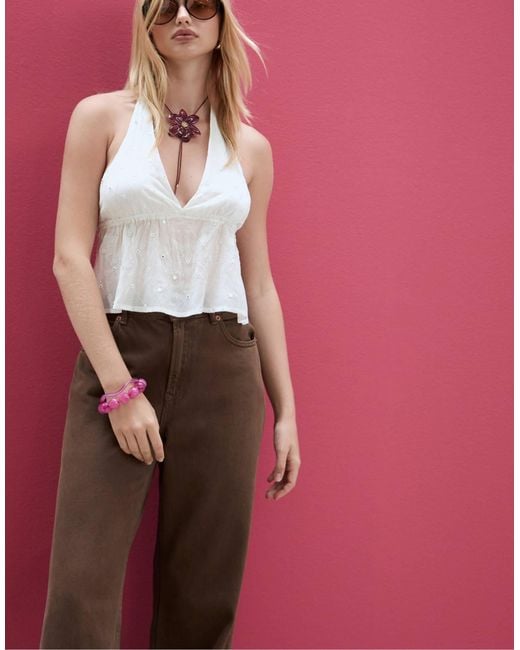 Stradivarius Pink – loose-fit-neckholder-top