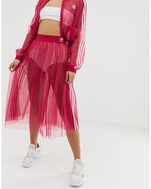 Falda de tul de malla en rosa con tres rayas de adidas Originals de color  Rosa | Lyst