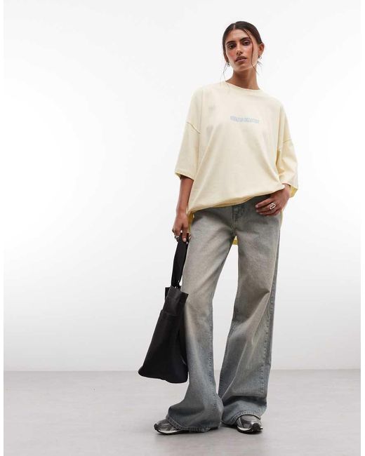 ASOS Natural Weekend Collective Icon Oversized T-shirt With Stacked Back Logo