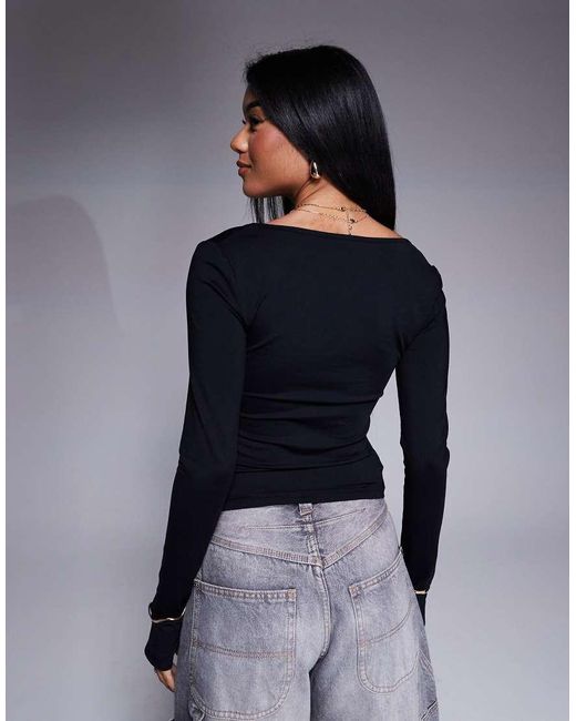 ASOS Top Van Polyamide Met Lage Ronde Hals En Duimsgaten in het Gray